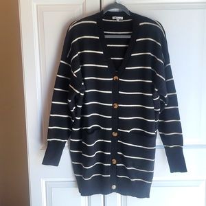 NWOT White Birch Long Striped Grandpa Cardigan with Buttons and pockets L/XL